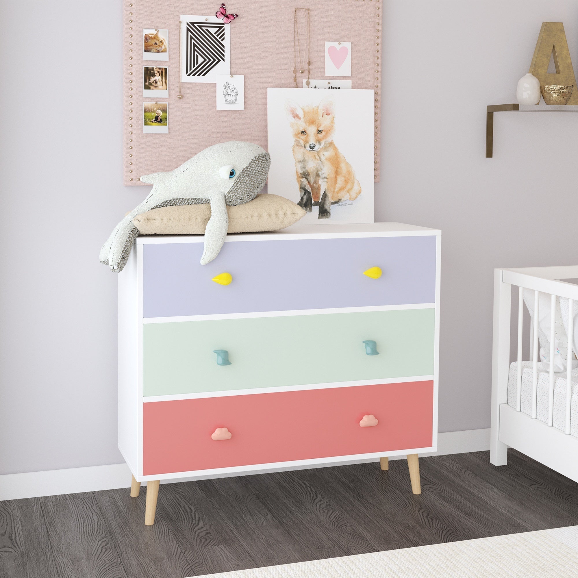 Kids 3 Drawer Dresser, Colorful Storage Cabinet with Anti-Tip Safety for Toddler Room, Nursery, Living Room, Apartment - Soli