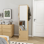 360° Rotating Makeup Cabinet in Walnut with Full-Length Mirror, Jewelry Storage, Coat Rack, 4 Open Shelves & 2 Built-In Shelves - Grand Goldman Shop