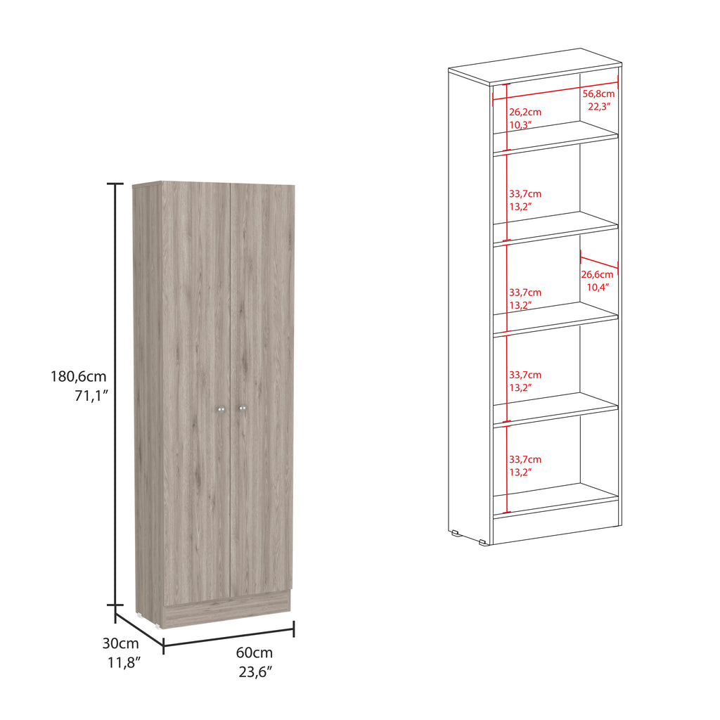 Multistorage Pantry Cabinet, Five Shelves, Double Door Cabinet -Light Gray - Grand Goldman