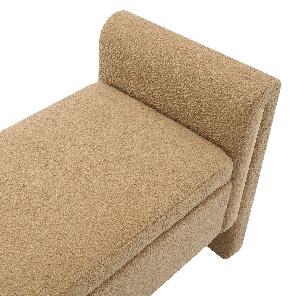 Modern Teddy Bed End Bench with Arms and Storage, Upholstered Foot Rest Stool, Coffee Color, Plywood, 52.3' Length - Grand Goldman Shop