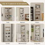 Behind The Door 69' Tall Bookcase with 4 Shelves and 5 hooks,  Space-Saving Narrow storage cabinet for Living Room, Children's Room, Study Room, Kitchen, Corridor-Antique White - Grand Goldman Shop