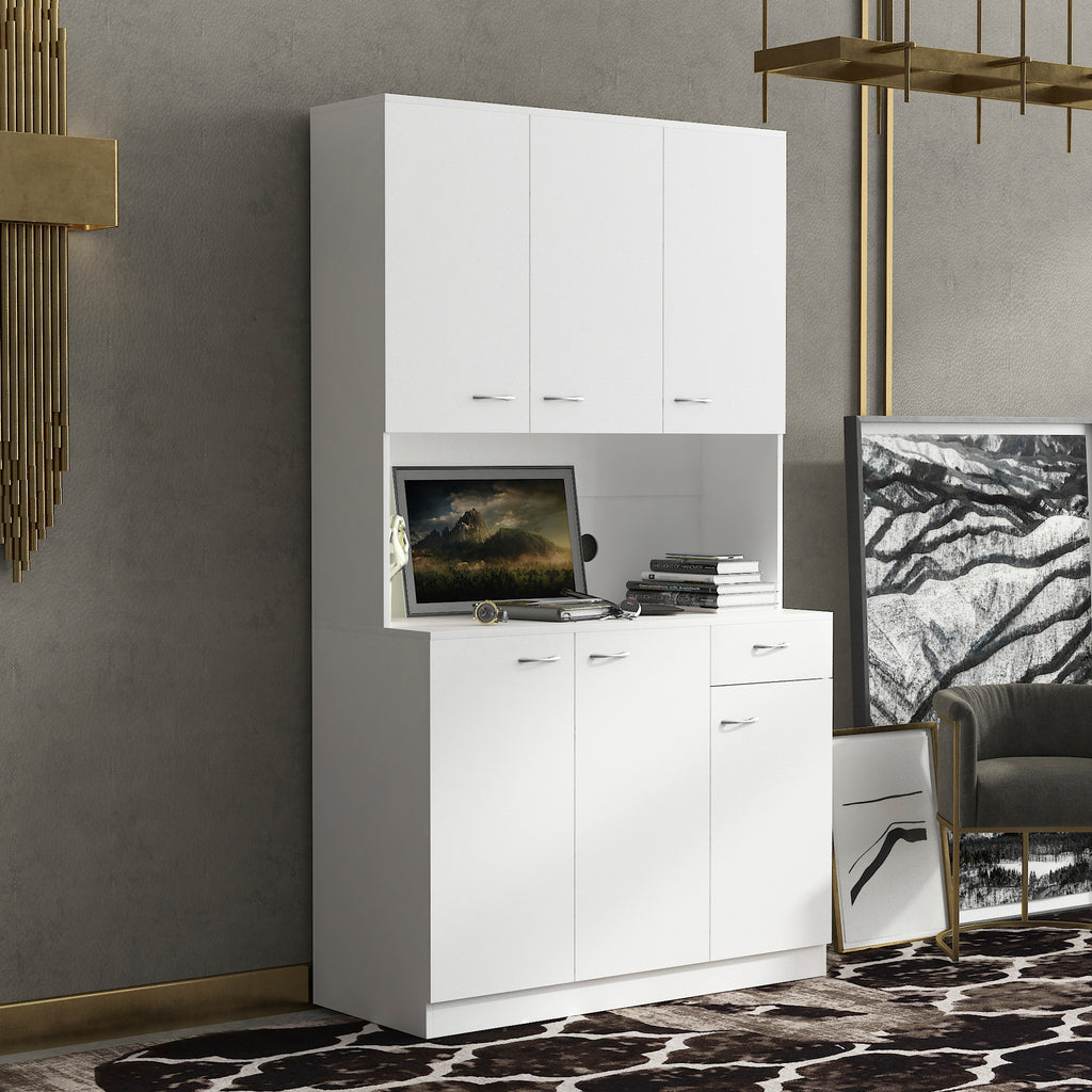 70.87' Tall Wardrobe& Kitchen Cabinet, with 6-Doors, 1-Open Shelves and 1-Drawer for bedroom,White - Grand Goldman Shop
