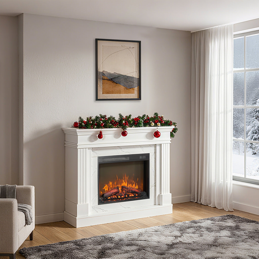 44' Electric Fireplace with Mantel for Living Room or Bedroom,23' Fireplace Insert Heater, Realistic Log and Flame Effect, Remote Control, Timer - Grand Goldman Shop
