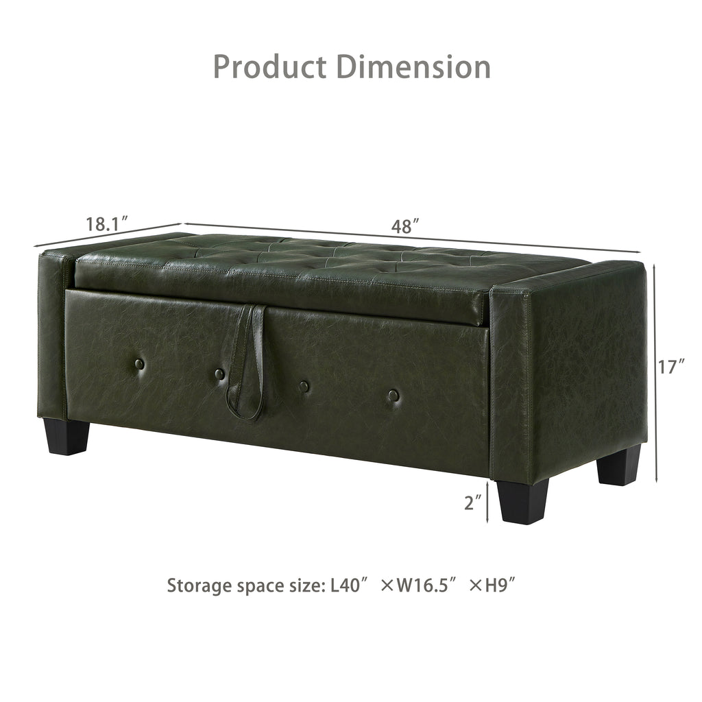 48' Ottoman Bench with Storage, Bench for Bedroom,Living Room,Hallway, Upholstered Tufted Faux Leather PU Ottoman Dark Green - Grand Goldman Shop