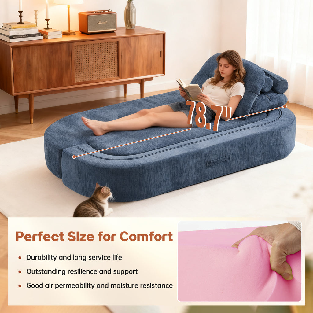 Modern Floor Sofa with 2 Pillows,Convertible Corduroy Fabric Foam-Filled Sleeper Sofa Bed, no assembly required,Convertible Sofa Cushion Unfolds into Quilt,Folding Mattress for Living Room,Playroom - Grand Goldman Shop