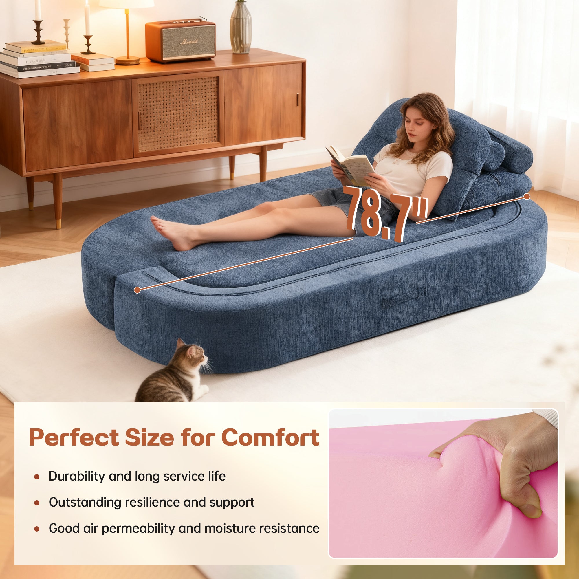 Modern Floor Sofa with 2 Pillows,Convertible Corduroy Fabric Foam-Filled Sleeper Sofa Bed, no assembly required,Convertible Sofa Cushion Unfolds into Quilt,Folding Mattress for Living Room,Playroom - Grand Goldman Shop