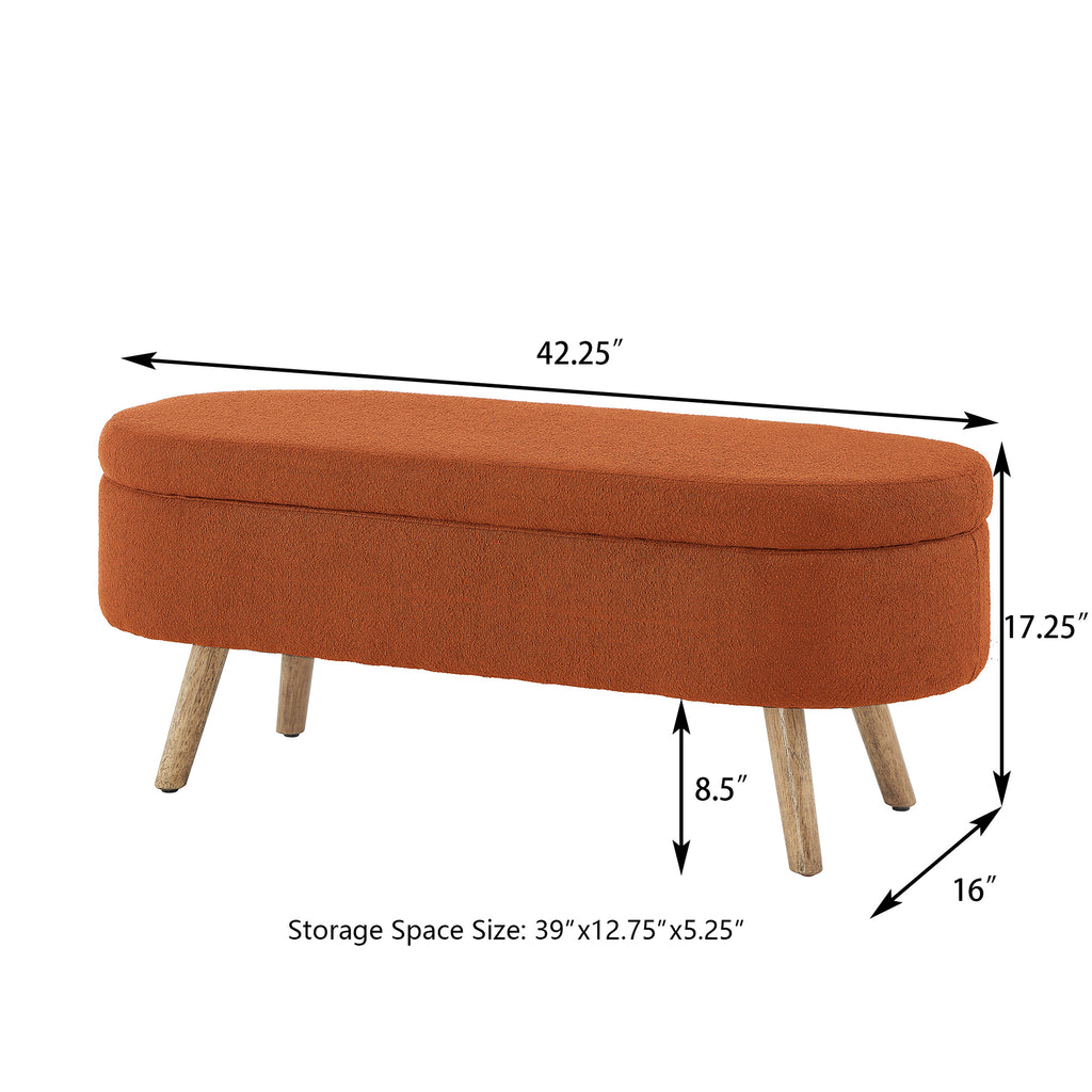Luxury Oval Boucle Storage Ottoman Bench with Wood Legs 350lb Weight Capacity & Safety Hinge, for Living Room, Bedroom Entryway,ORANGE - Grand Goldman Shop