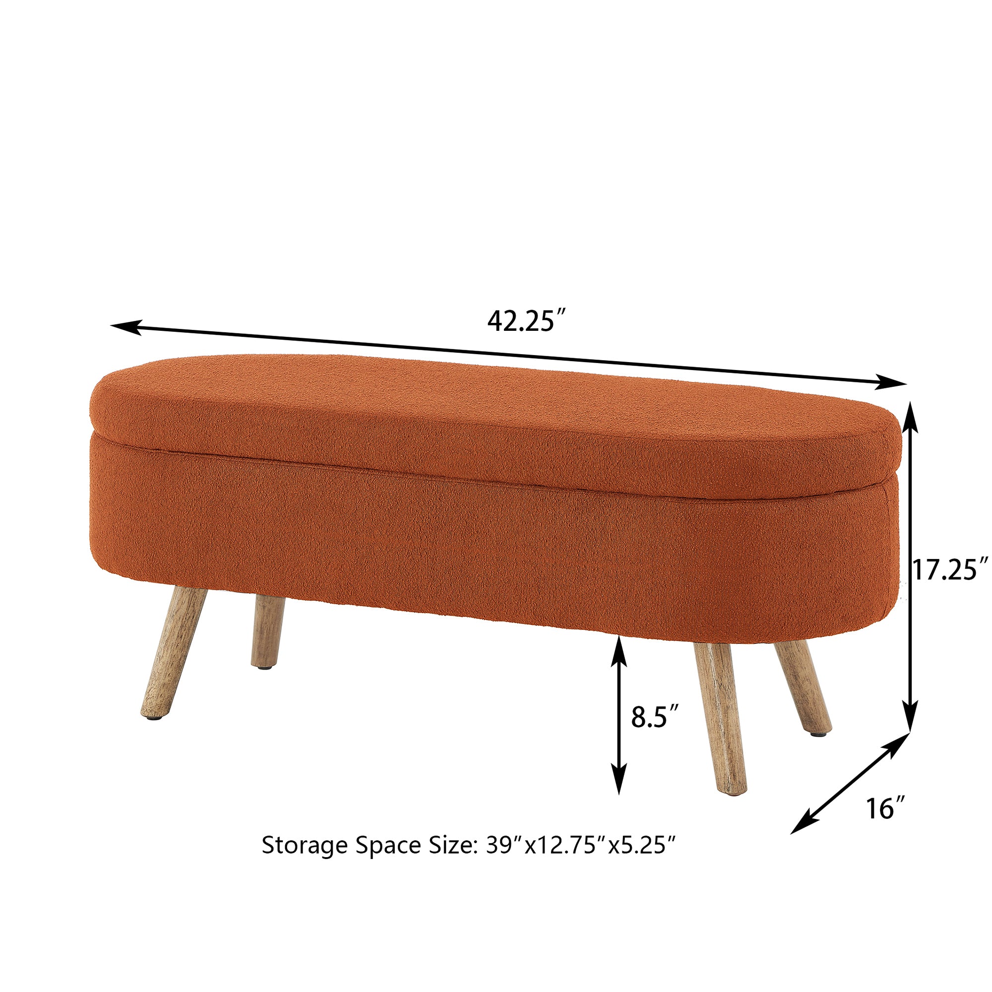 Luxury Oval Boucle Storage Ottoman Bench with Wood Legs 350lb Weight Capacity & Safety Hinge, for Living Room, Bedroom Entryway,ORANGE - Grand Goldman Shop