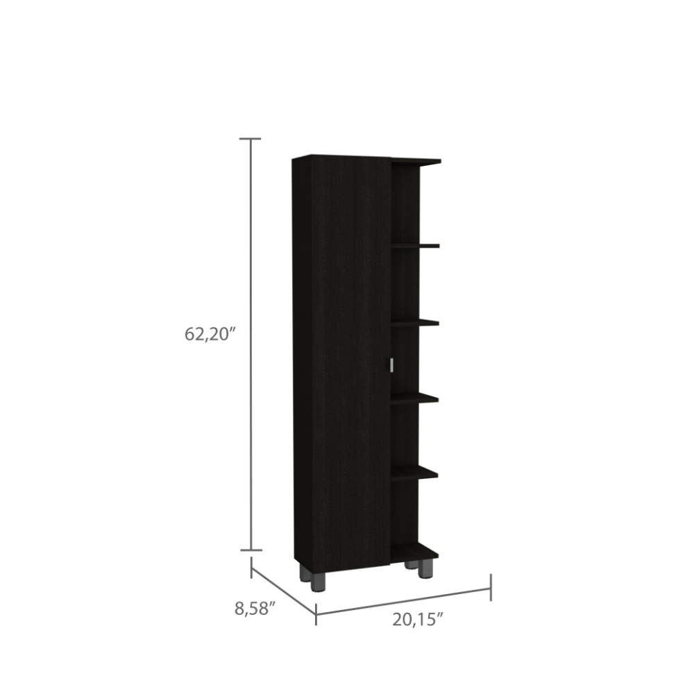 Urano Mirror Linen Cabinet, Four Interior  Shelves, Five External Shelves -Black - Grand Goldman