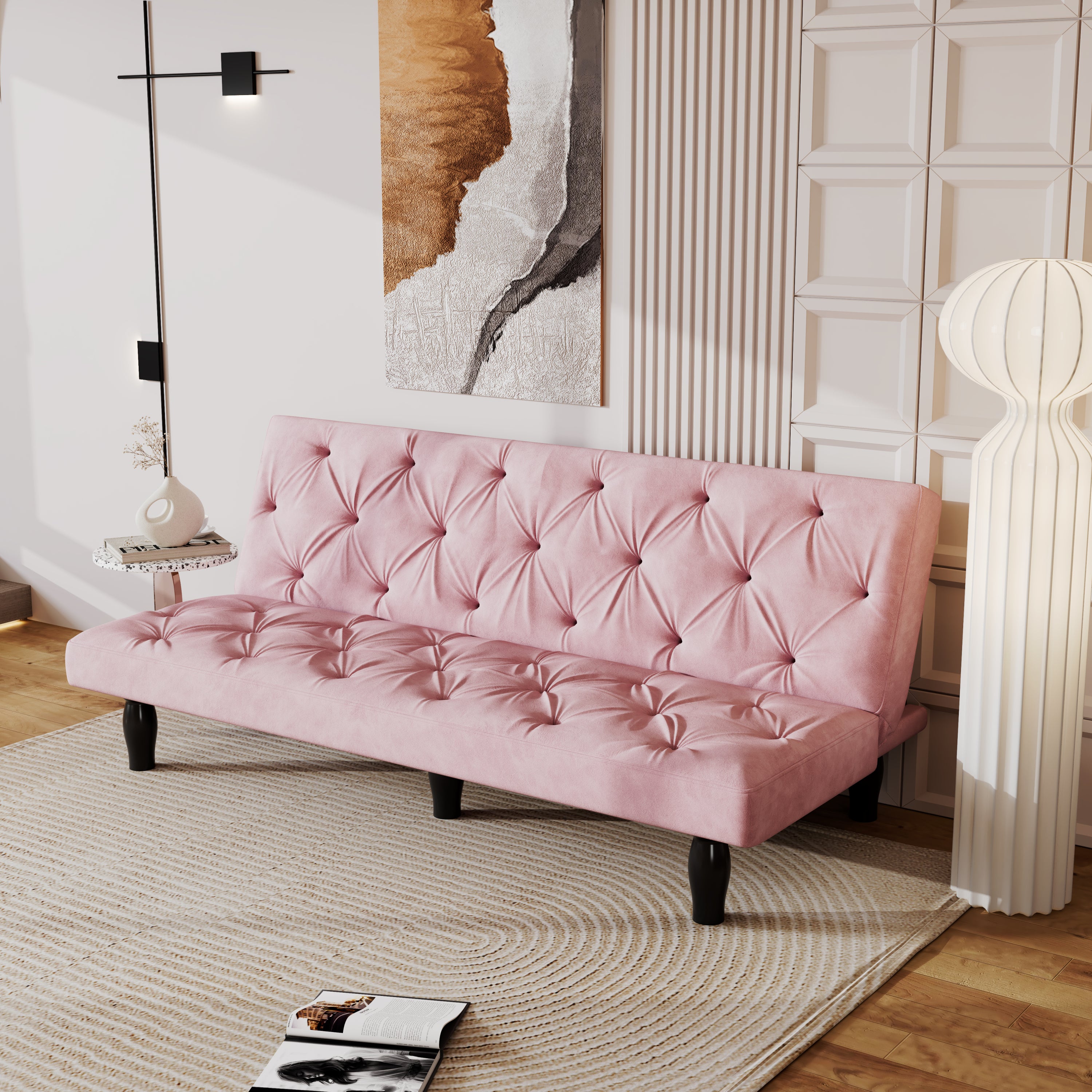 Sofa to Sofa Bed Transformation: 66' Pink Velvet Sofa Bed, Ideal for Family Living Rooms, Apartments & Bedrooms - Grand Goldman Shop