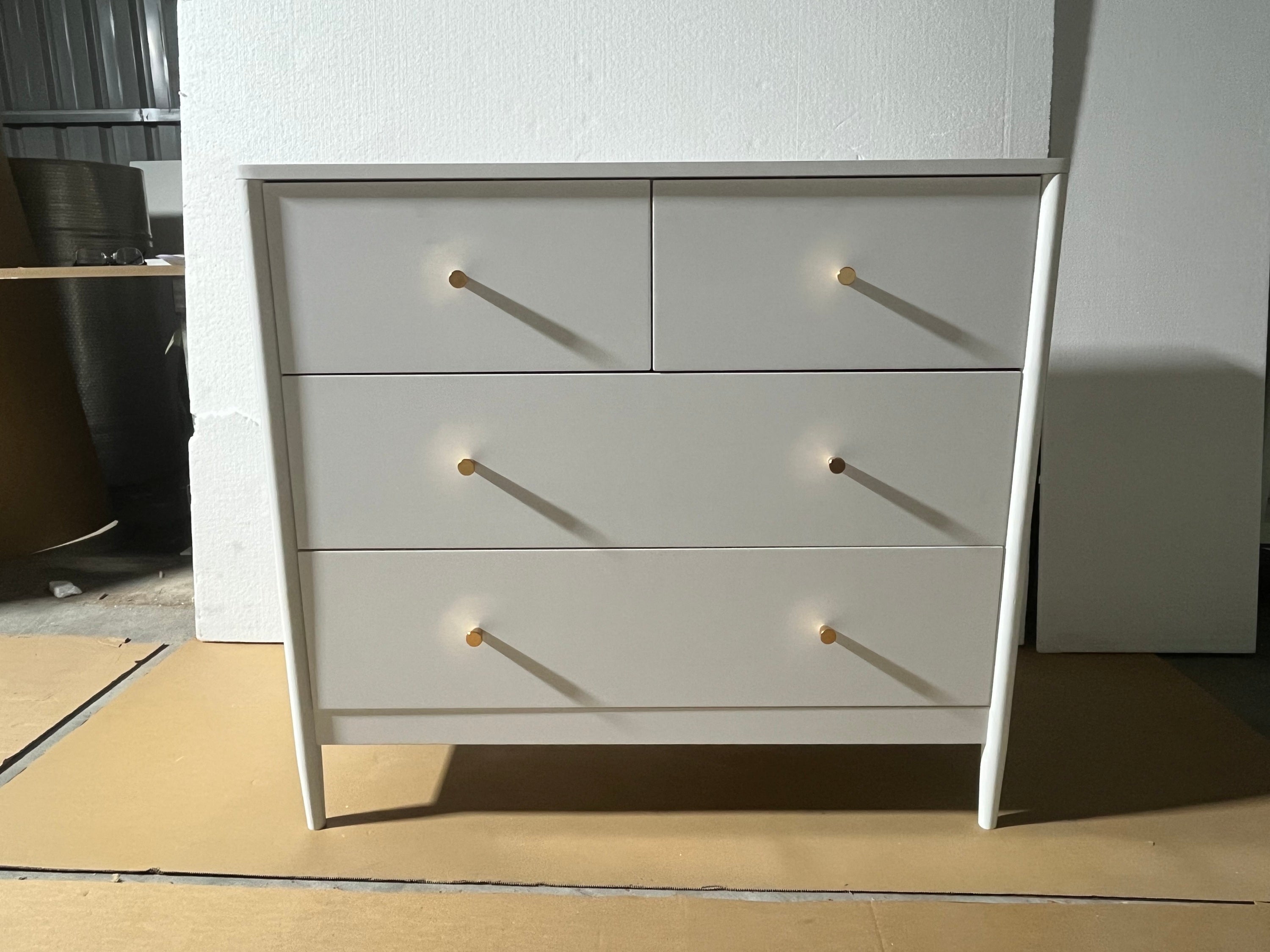 White 4-Drawer Kids Dresser with Antique Brass Pulls, Wooden Storage Cabinet for Nursery or Toddler Bedroom, 35.4' Wide - Grand Goldman Shop