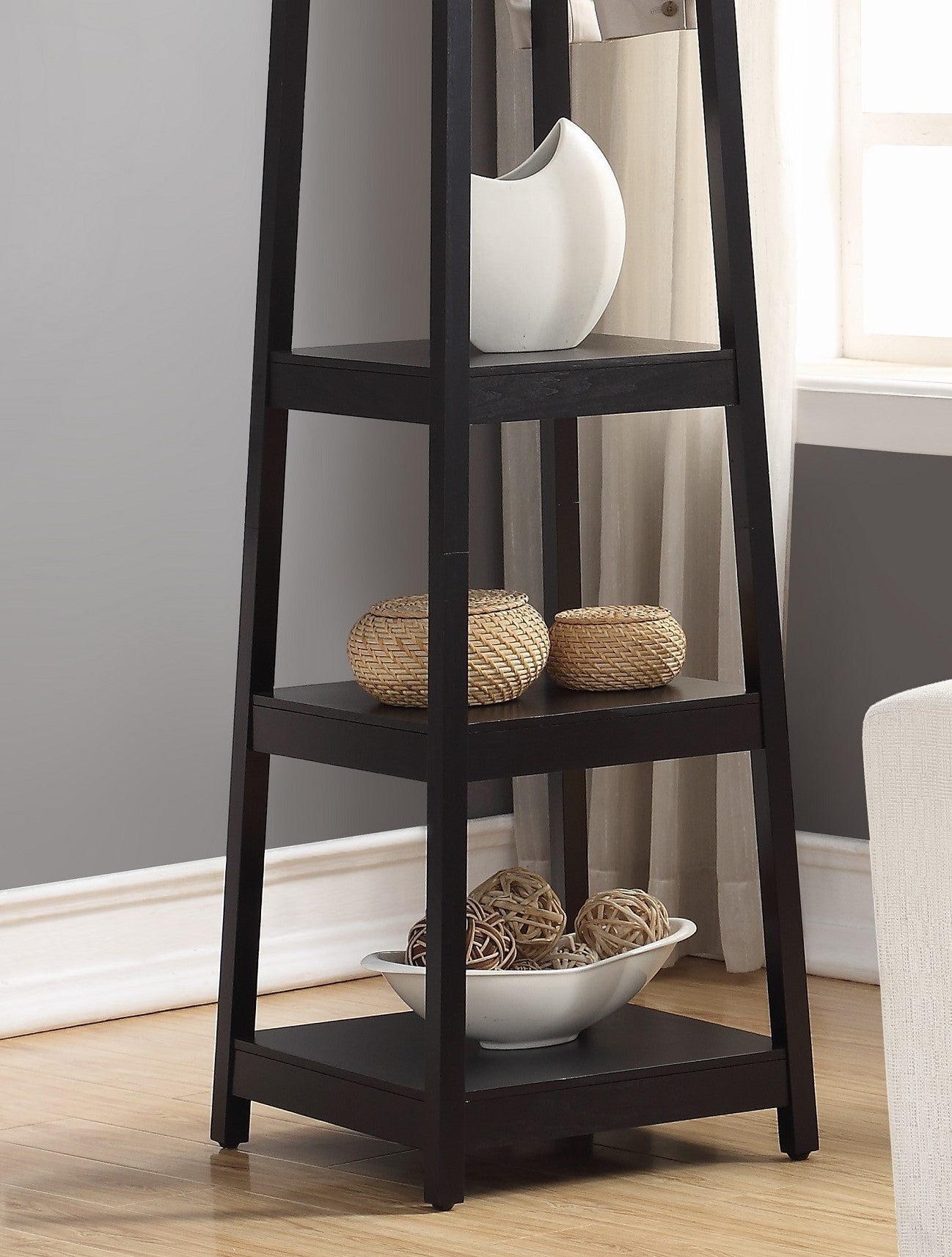 Vassen Coat Rack w/ 3-Tier Storage Shelves in Black Finish - Grand Goldman Shop