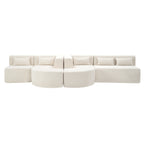Modern Upholstered L-Shape Sofa with Chaise Lounge and Back Pillows, Beige Boucle Fabric, 144 inches - Grand Goldman Shop