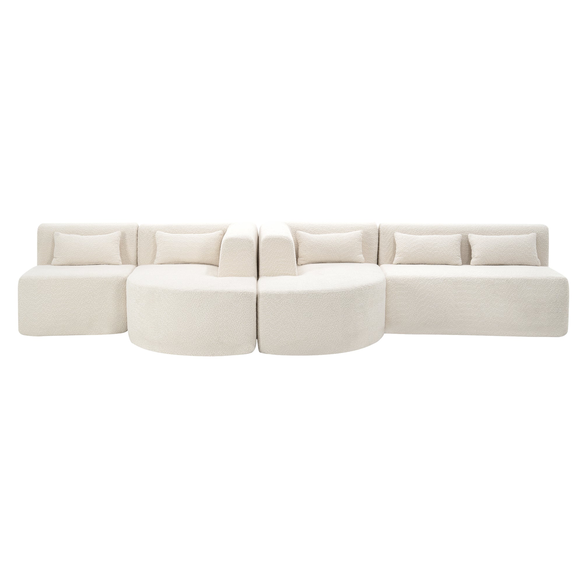 Modern Upholstered L-Shape Sofa with Chaise Lounge and Back Pillows, Beige Boucle Fabric, 144 inches - Grand Goldman Shop