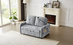 Modern Loveseat Pull-out Sofa Bed with Adjustable Backrest, Cup Holders, Phone Holder, Charging Ports, Side Storage Pockets, Grey Chenille - Grand Goldman Shop