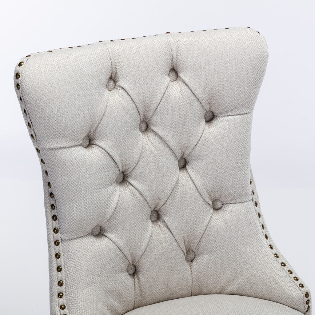 Nikki Collection Modern, High-end Tufted Solid Wood Contemporary Flax Upholstered Dining Chair with Wood Legs Nailhead Trim 2-Pcs Set,Gray, SW6801BG - Grand Goldman Shop