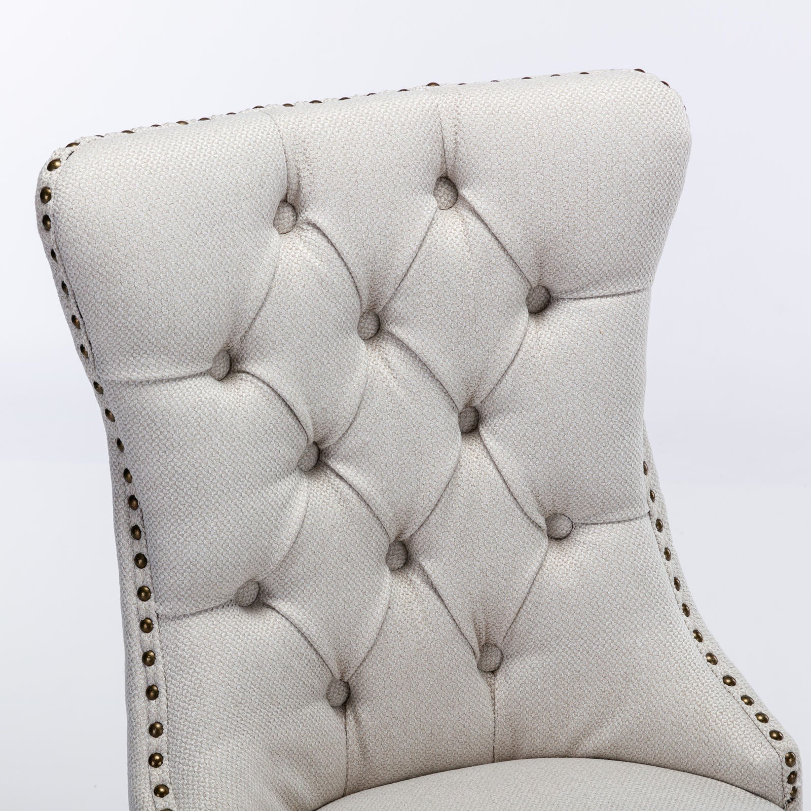 Nikki Collection Modern, High-end Tufted Solid Wood Contemporary Flax Upholstered Dining Chair with Wood Legs Nailhead Trim 2-Pcs Set,Gray, SW6801BG - Grand Goldman Shop