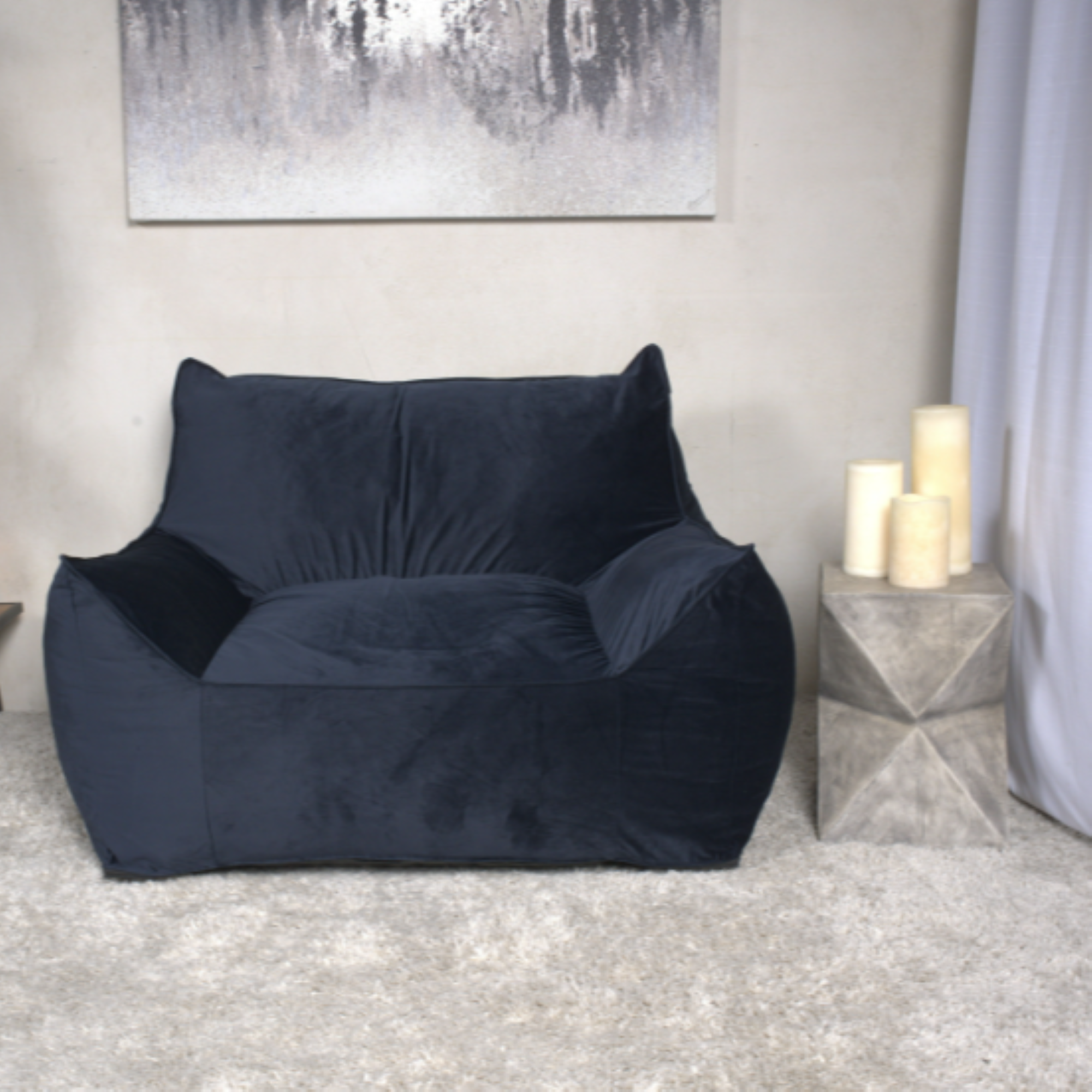 Allea Velveteen Bean Bag Chair with Armrests, Midnight Blue, Velvet, 40x40x32 inches - Grand Goldman Shop