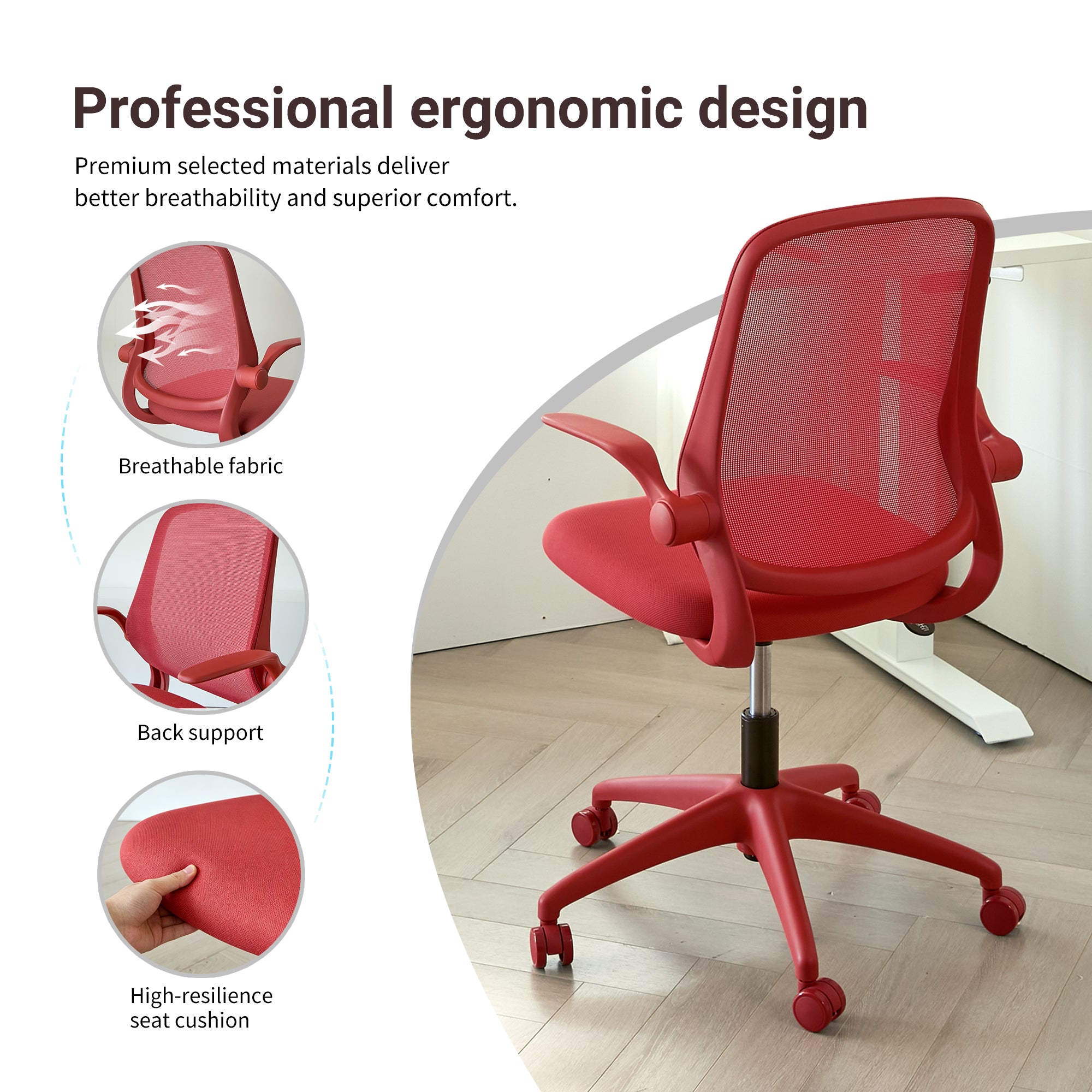 Ergonomic Color Office Chair 350LBS, Home Office, Mesh Back, Integrated Molded Foam, Comfortable Sitting, Flipping Armrest, F