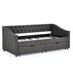 Twin Size Daybed with Drawers Upholstered Tufted Sofa Bed in Dark Grey Linen, Button Back and Copper Nail Trimmed Waved Arms, 81.5''x41''x30.5'' - Grand Goldman Shop