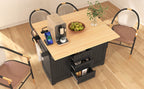 K&K 55.7'' Large Kitchen Island with 2 Drop Leaf,, Rolling Kitchen Cart on 5 Wheels with Power Outlet, Folding Storage Dining Table with Spice & Towel Rack , 3 Drawers, for Kitchen, Dining Room,Black - Grand Goldman Shop