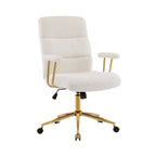 Textured Boucle Fabric White and Gold Office Chair, Modern Height Adjustable Desk Chair with Padded Arms - Grand Goldman