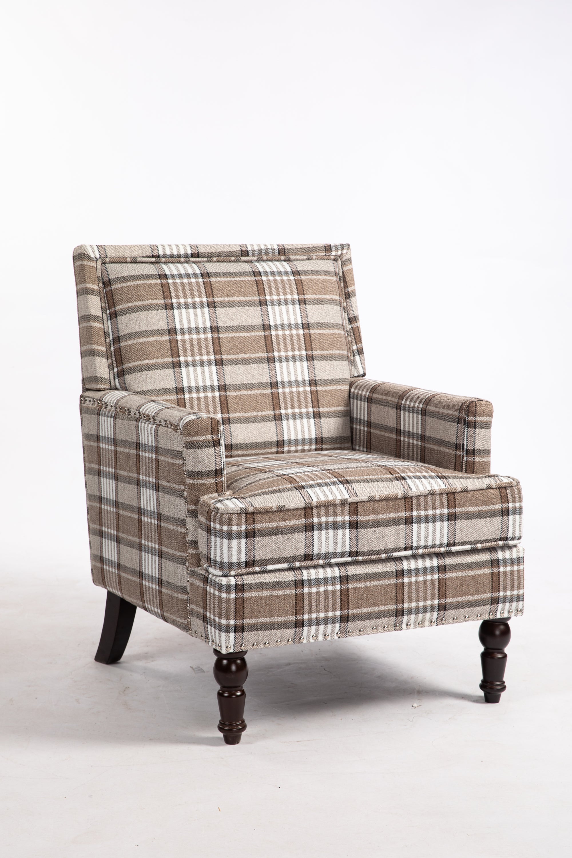Upholstered Accent Chair, Vintage Armchair with Brown Linen Fabric and Nailhead Trim for Living Room - Grand Goldman Shop
