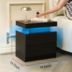 Nightstand LED Bedside Table Cabinet Lights Modern End Side with 2 Drawers for Bedroom (Black) - Grand Goldman Shop