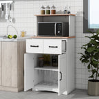 Wooden Kitchen Cabinet White Pantry Storage Microwave Cabinet with Storage Drawer - Grand Goldman Shop