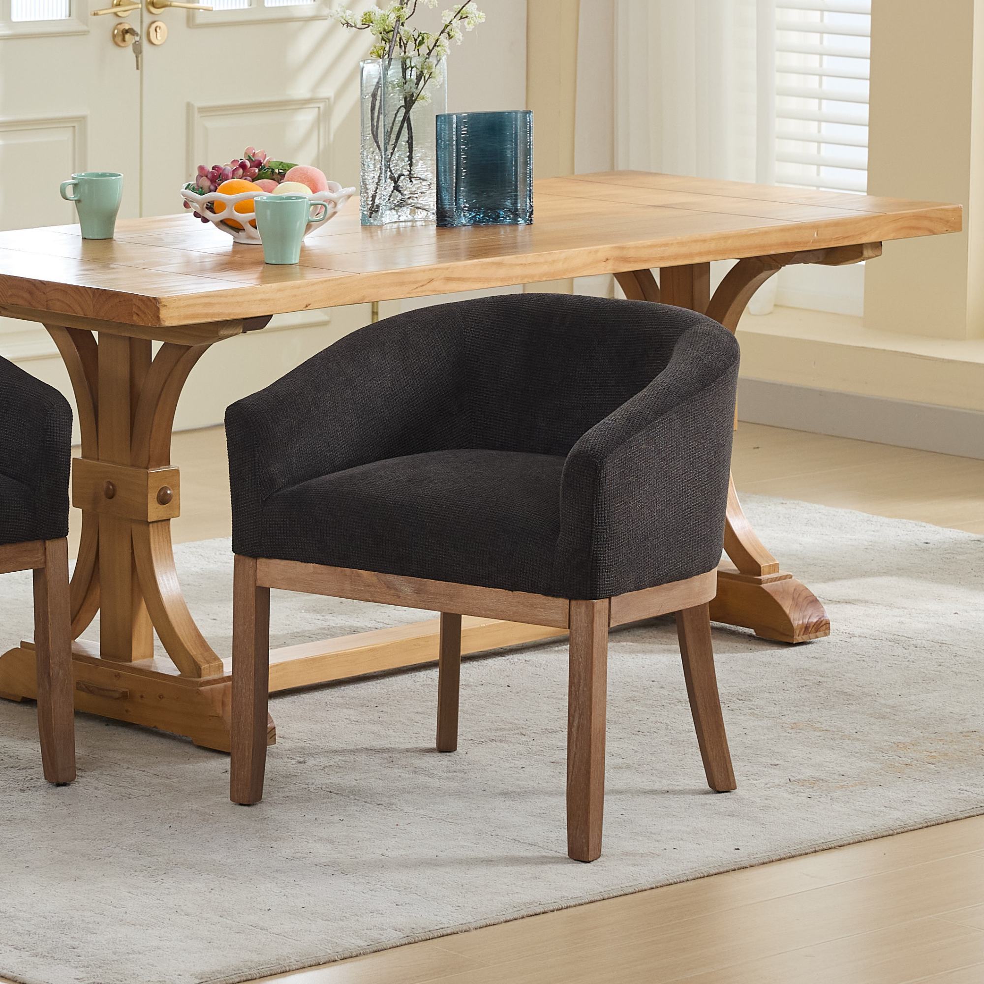 Mid Century Modern Upholstered Barrel Dining Chairs with Arms,Farmhouse Linen Kitchen & Dining Room Chairs with Natural Hardwood Frame, 19' W Accent Chairs,Single Pack,Charcoal Gray,SW1891BK - Grand Goldman Shop