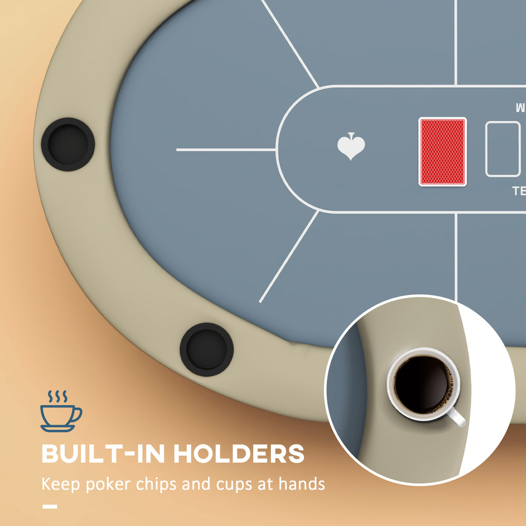 Soozier Poker Table Foldable, 70' Oval Blackjack Casino Texas Holdem Poker Game Table for 10 Players with Cup Holders, Blue a
