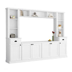 Minimalist Entertainment Wall Unit Set with Bridge for TVs Up to 75'', Ample Storage Space TV Stand with Adjustable Shelves, Modernist Large Media Console for Living Room, White - Grand Goldman Shop