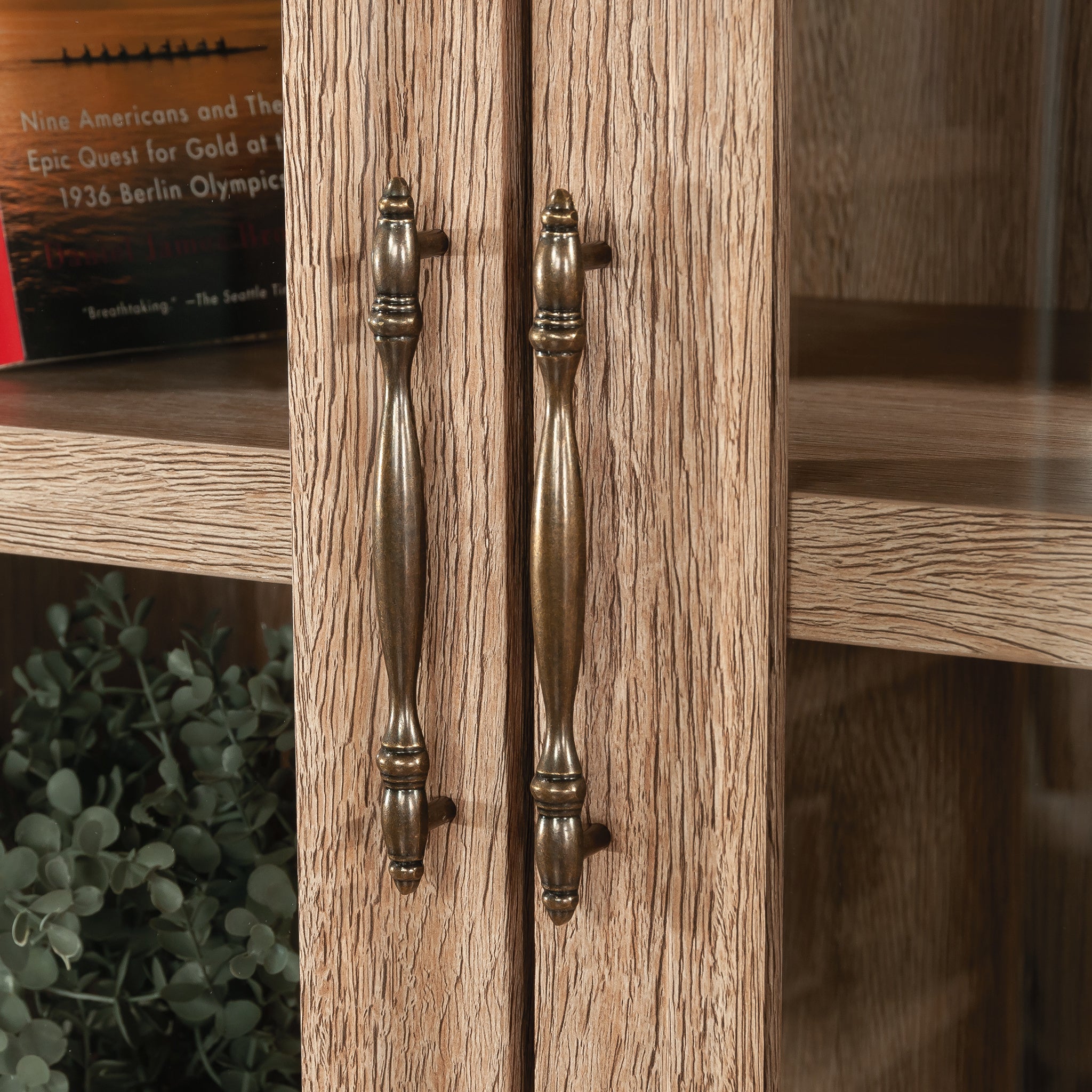 Library Hutch with Glass Doors, Brown finish | Premium Home Decor - Grand Goldman