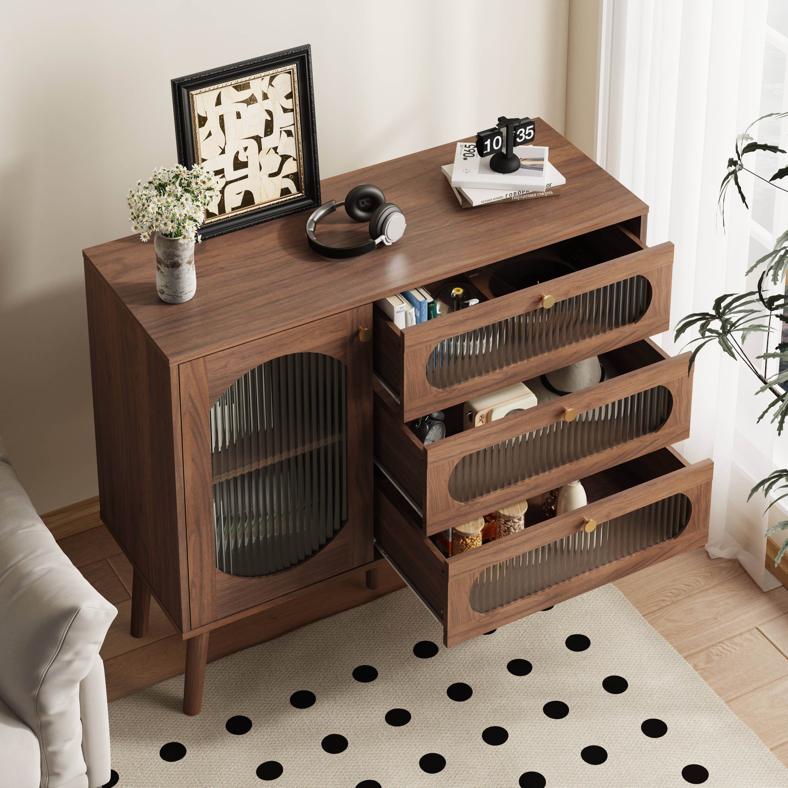 Accent Cabinet with 3 Drawers and Door, Wooden Storage Cabinet with Shelves, Sideboard for Living Room, Entryway, Natural - Grand Goldman Shop