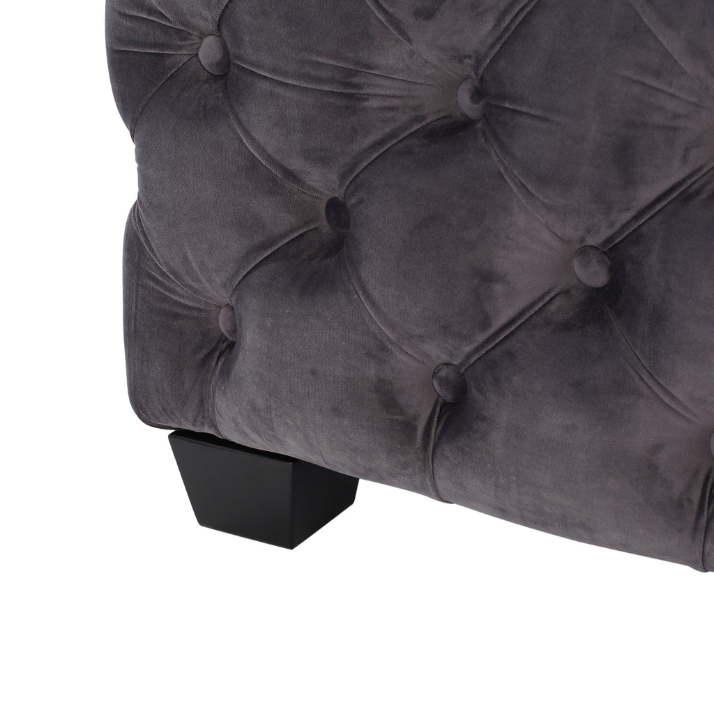 Modern Glam Velvet Ottoman with Button-Tufted Diamond Stitch Design in Grey - Grand Goldman Shop