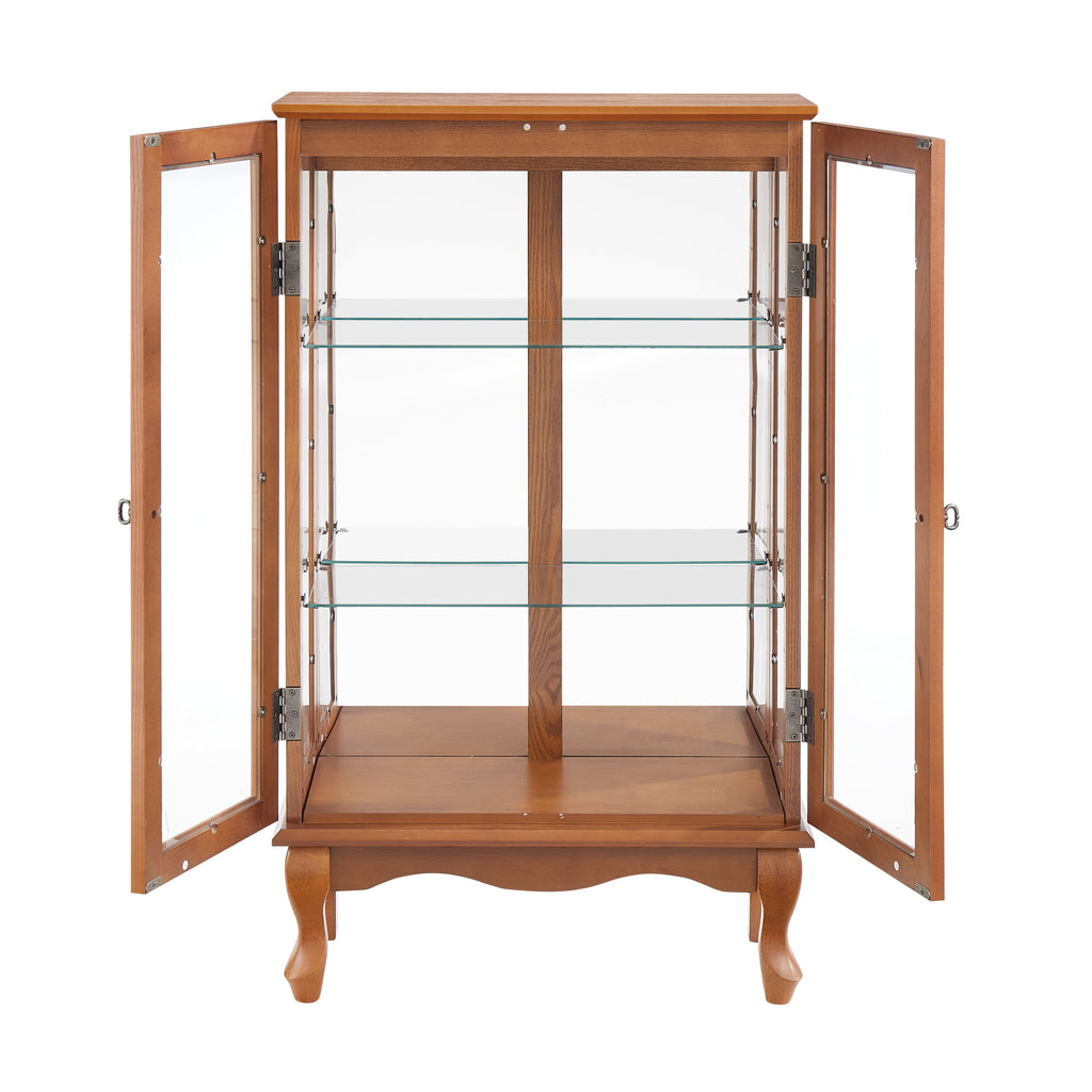 2 Doors Curio Cabinet with Tempered Glass Doors, Curio Cabinets with Mirrored Back Panel and Adjustable Shelves, Lighted Display Cabinet for Home, Office Light Bulb Included Oak - Grand Goldman Shop
