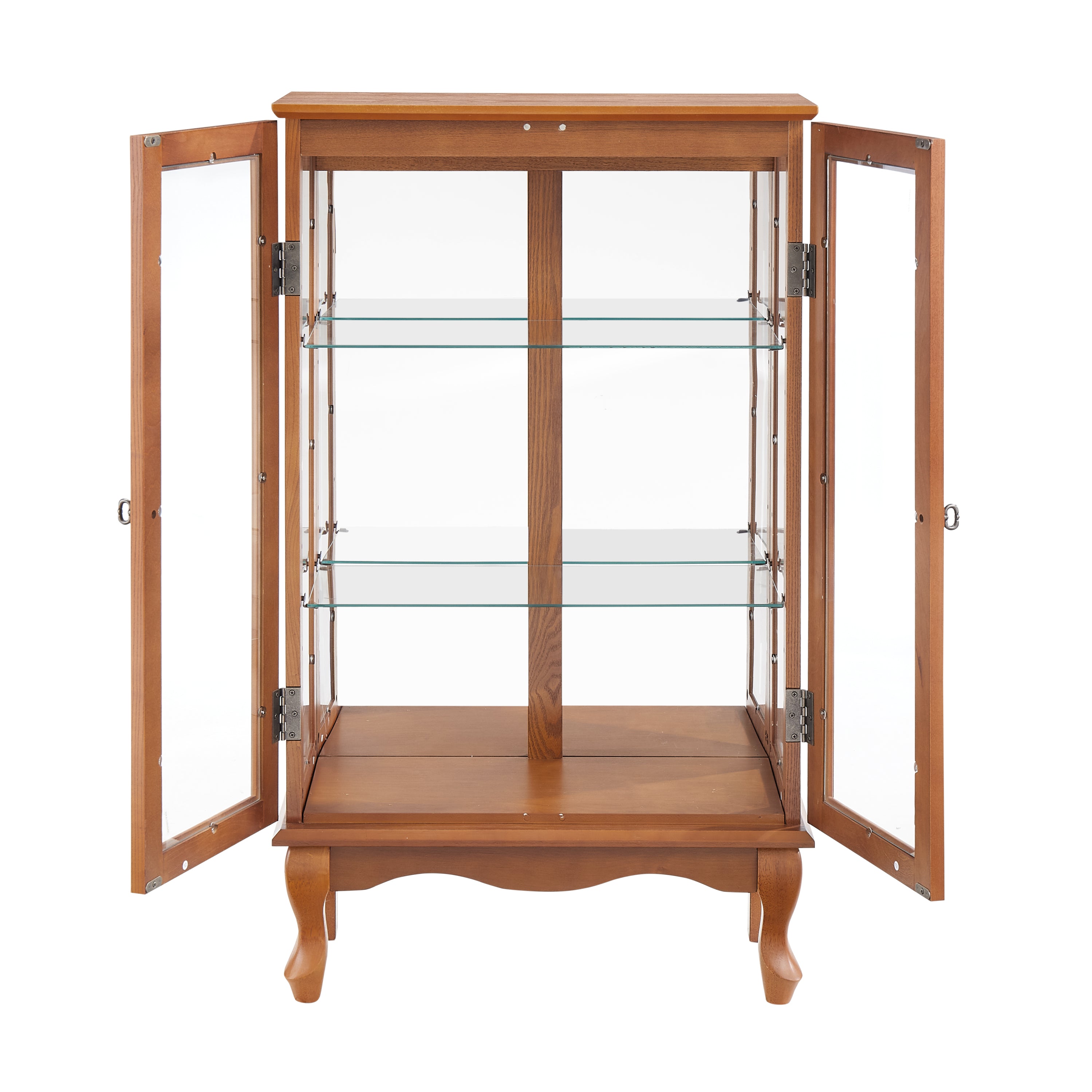 2 Doors Curio Cabinet with Tempered Glass Doors, Curio Cabinets with Mirrored Back Panel and Adjustable Shelves, Lighted Display Cabinet for Home, Office Light Bulb Included Oak - Grand Goldman Shop