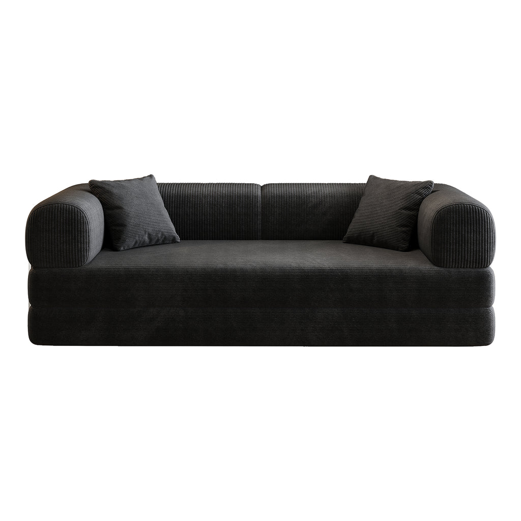 78.8' Compression Sofa,Convertible Floor Sofa Bed-with Pillow Back Support Armrest,Comfy Futon Couch Sleeper Bed,Loveseats Boneless Modular Sectional Sofa,Corduroy fabric,for Living Room,Bedroom,Black - Grand Goldman Shop