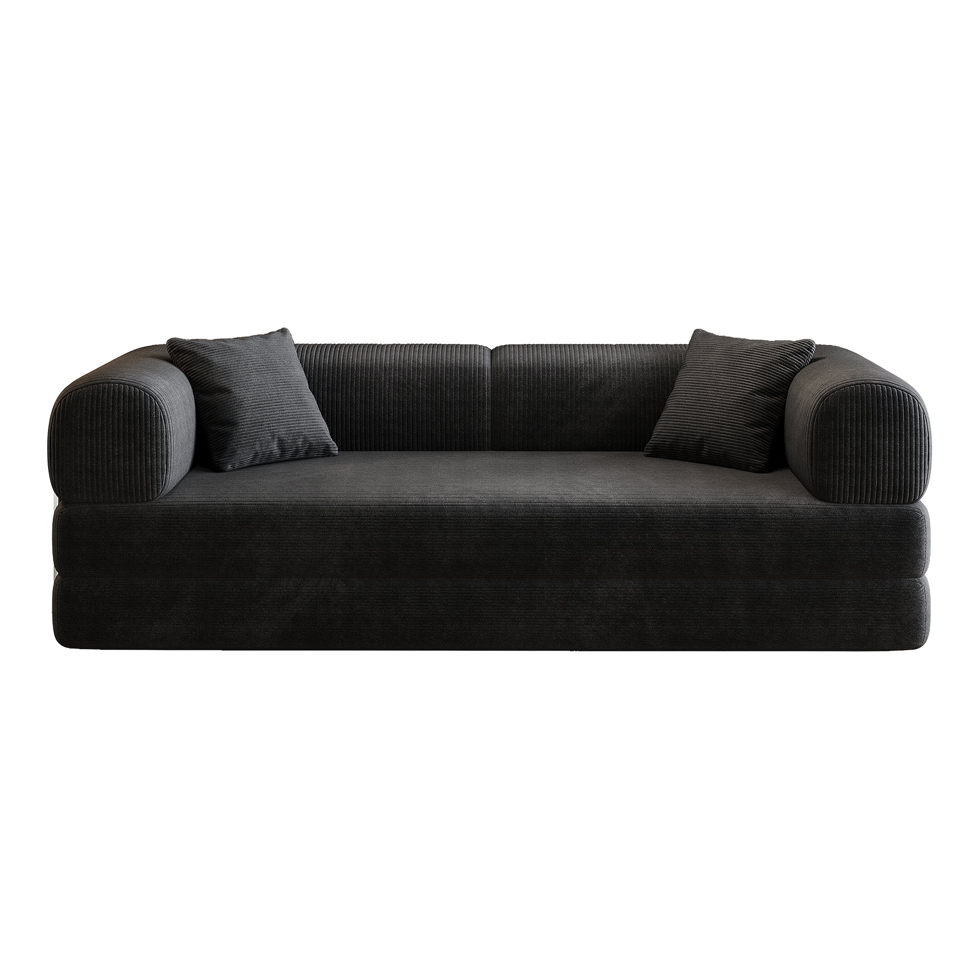 78.8' Compression Sofa,Convertible Floor Sofa Bed-with Pillow Back Support Armrest,Comfy Futon Couch Sleeper Bed,Loveseats Boneless Modular Sectional Sofa,Corduroy fabric,for Living Room,Bedroom,Black - Grand Goldman Shop