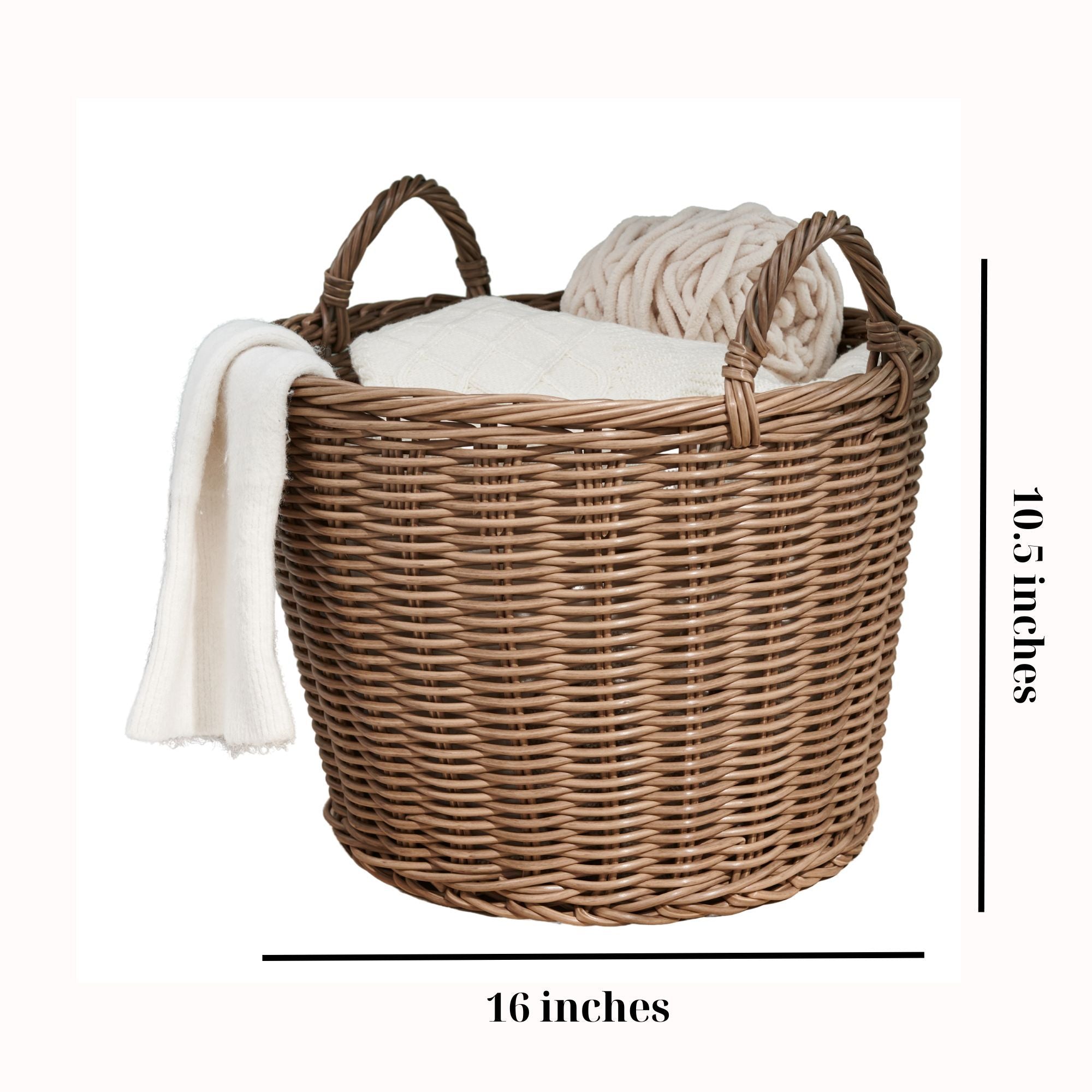 Joseph Round Cone Woven Resin Wicker Basket with Handles - 16' x 16' x 10.5' - Chocolate Brown - For Clothes, Towels, Canvas, Toys, Magazine Storage and Home Decoration - Grand Goldman Shop
