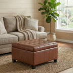 Light Brown PU Storage Ottoman with Rubber Wood Legs, 30.25'' Square Tufted Indoor Ottoman with Lift-Top Storage for Living Room, Bedroom & Entryway,300lbs Weight Capacity - Grand Goldman Shop