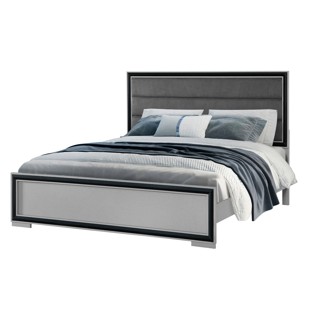 Adelaide Grey Black 5 Piece Queen Bedroom Set with Upholstered Headboard and LED Lighting - Grand Goldman Shop