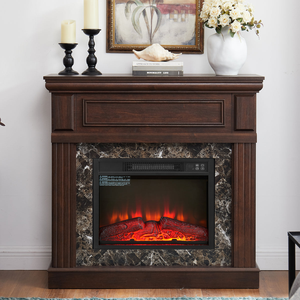 Electric Fireplace with Mantel,fireplace mantel surround with 23' Fireplace Insert, Adjustable Flame, Remote Control, Cherry,41.34'W*14'D*40'H - Grand Goldman Shop