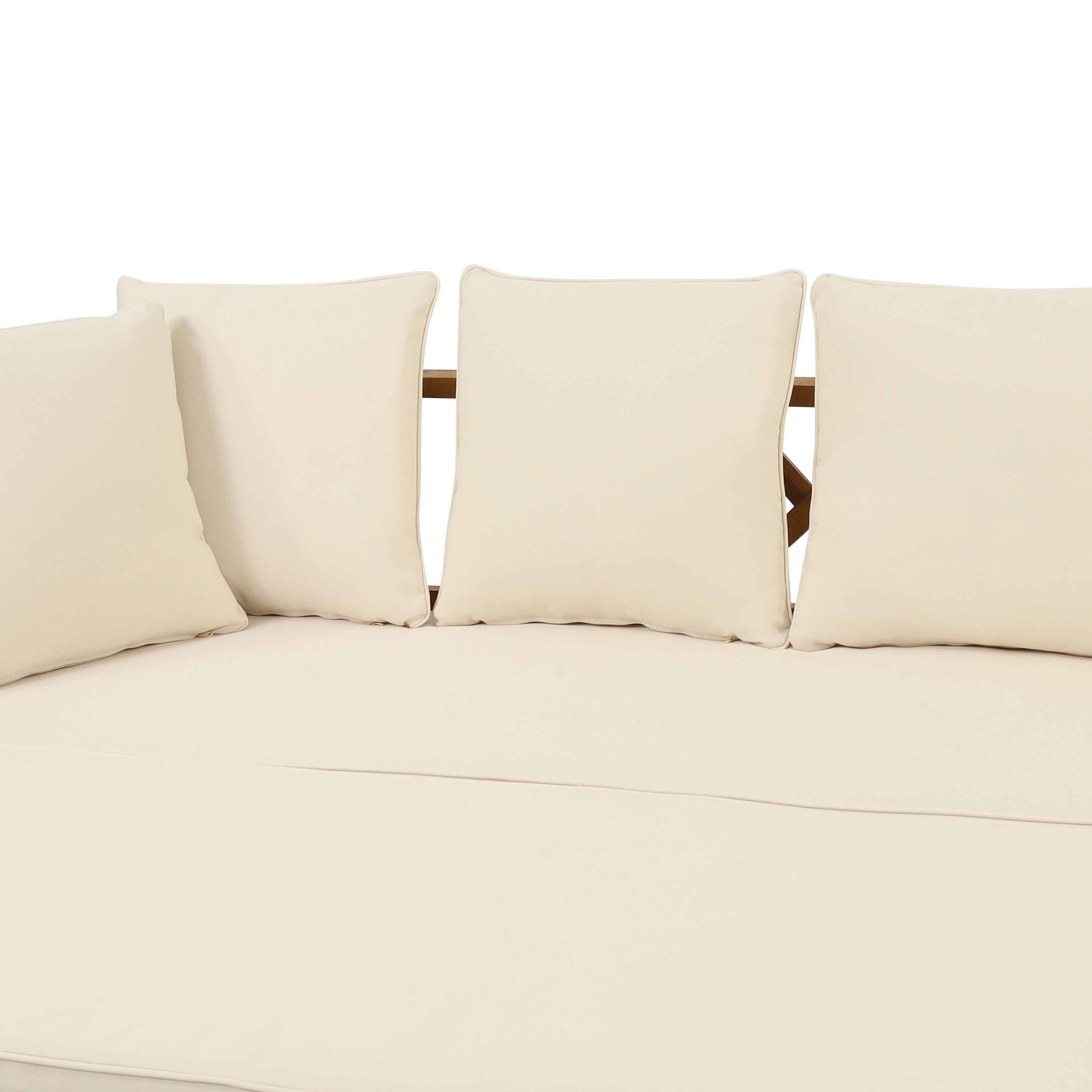 Outdoor Extendable Acacia Wood 3 Seater Sofa, Upholstered Cushion Couch, Daybed Sofa Chair, Spacious Seating Lounge Chair, Patio Daybed Sofa for Garden Yard - Grand Goldman Shop