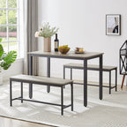Dining Table Set, Bar Table with 2 Dining Benches, Kitchen Table Counter with Chairs, Industrial for Kitchen Breakfast Table, Living Room, Party Room, Grey and Black,43.3″L x 23.6″W x 29.9″H - Grand Goldman Shop