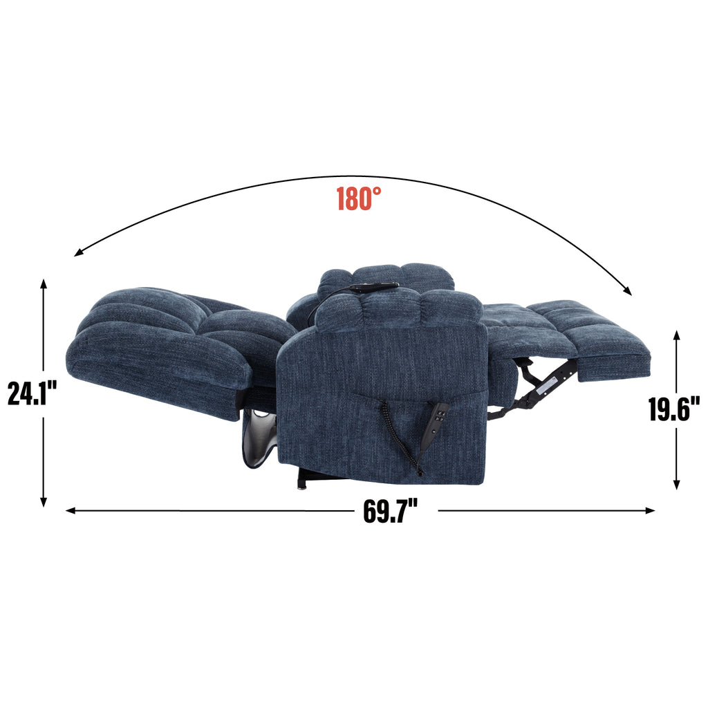 Dual Motor Heat Massage Infinite Position Up to 350 LBS Electric Power Lift Recliners with Power-Remote, Medium-firm and Heavy Duty, Blue - Grand Goldman Shop