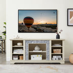 Mantel Stone TV Media Stand with with Faux Stacked Stone Surround, Modern Entertainment Console with Open Storage Space,WHITE, 58.31'W*15.39'D*26.06'H - Grand Goldman Shop