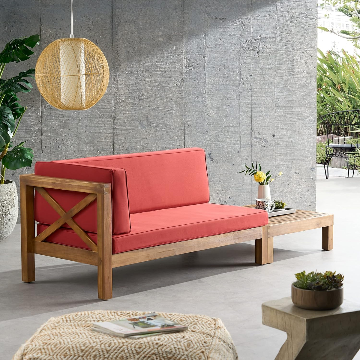 BRAVA X-BACK ECKBANK-L MIT COUCHTISCH, ROT