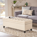 Juliana Contemporary Storage Ottoman with Button-Tufted Diamond Stitching in Beige Fabric - Grand Goldman Shop