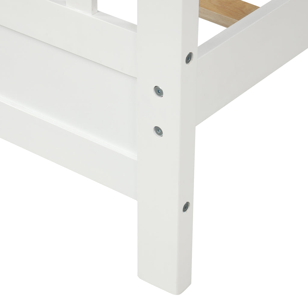 White Pine Wood Platform Bed with Paneled Headboard and Footboard, Twin Size, Solid Wood Frame with 10 Slats - Grand Goldman Shop